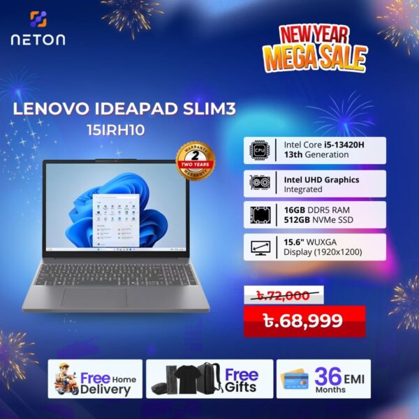 Lenovo IdeaPad Slim 3 15IRH10 Intel Core i5-13420H | 16GB DDR5 RAM 512GB SSD | 15.6” IPS 60Hz Anti-glare Display