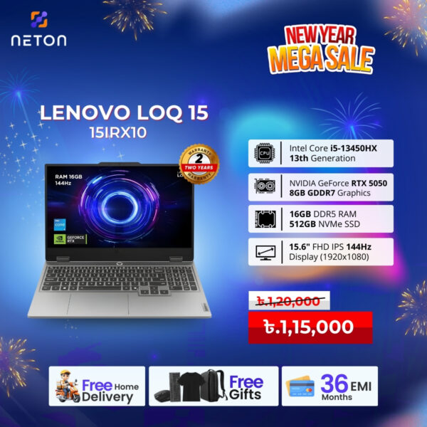 LENOVO LOQ 15IRX10 – Intel Core i5-13450HX 16GB DDR5 RAM 512GB SSD 15.6″ FHD 144Hz