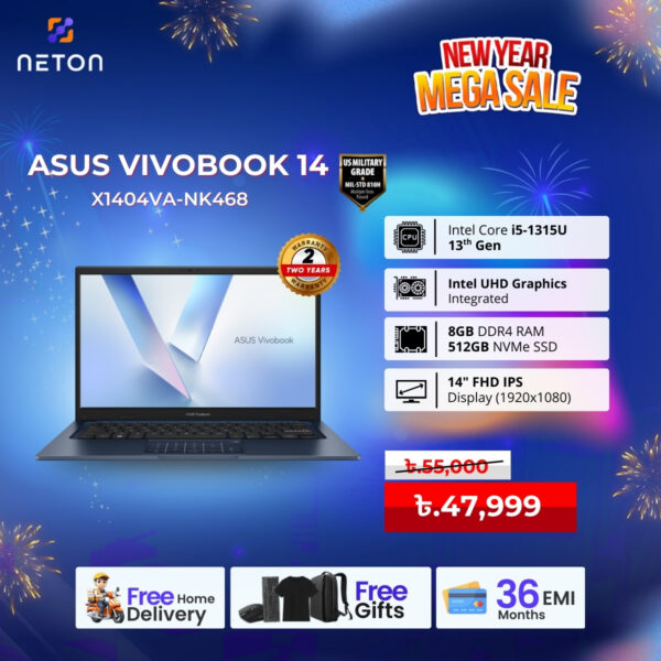 Asus Vivobook 14 X1404VA-NK468 Intel Core i3-1315U Laptop 8GB RAM 512GB SSD 14” FHD Display