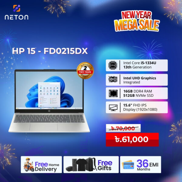 HP 15-FD0215DX Intel Core i5 13th Gen Laptop 16GB RAM 512GB SSD 15.6″ FHD IPS Display