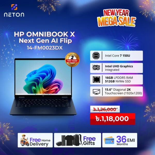 HP OmniBook X Flip 14-FM0023DX AI PC Core Ultra 7 256V 16GB LPDDR5x 1TB SSD 14″ 2K Touch Intel Arc 140V